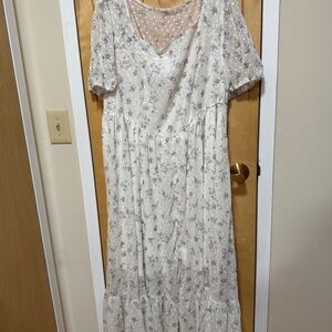SHEIN White and Blue Floral Dress